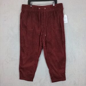 NWT Time And Tru Pants Women XXL(20) Red Corduroy PullOn Drawstring Straight Leg